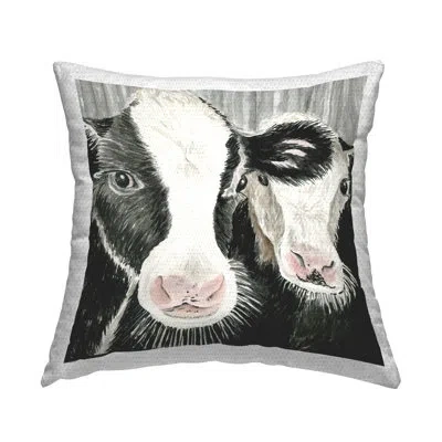 Stupell Industries Country Farm Cow Duo Faces Outdoor Printed Pillow By Cindy Jacobs In Black;white;pink