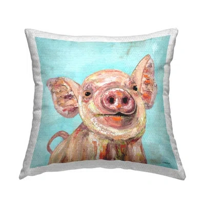 Stupell Industries Country Farm Pig Blue Portrait Outdoor Printed Pillow By Jen Seeley In Brown;green
