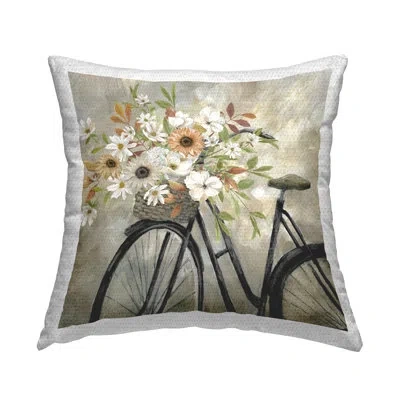 Stupell Industries Country Floral Bicycle Outdoor Printed Pillow By Nan In Tan