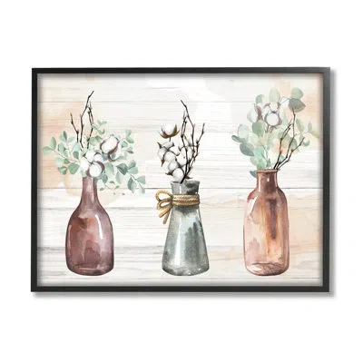 Stupell Industries Country Herbs Vase Arrangement - Floater Frame Graphic Art On Wood In Midnight Black Framed Giclee