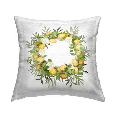 Stupell Industries Country Lemons & Roses Wreath Outdoor Printed Pillow By Ziwei Li In White;green;yellow
