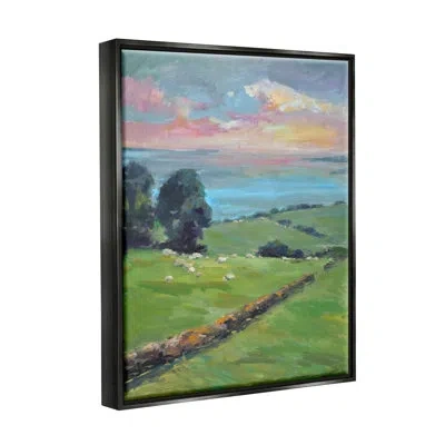 Stupell Industries Country Rural Grasslands Striking Pink Sunset Sky By Allayn Stevens - Floater Frame Painting On Canv In Jet Black Floater Frame