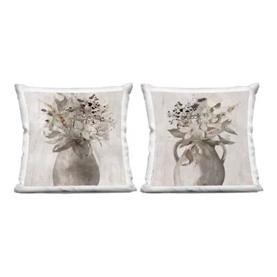 Stupell Industries Country Rustic Gathered Flowers 2 Piece Decorative Printed Throw Pillow Set, Design By Val Rhodes In Gray