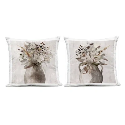 Stupell Industries Country Rustic Gathered Flowers 2 Piece Outdoor Printed Pillow Set, Design By Val Rhodes In Gray