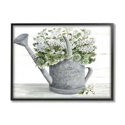 Stupell Industries Country Watering Can Bouquet By Cindy Jacobs - Floater Frame Graphic Art On Wood In Midnight Black Framed Giclee