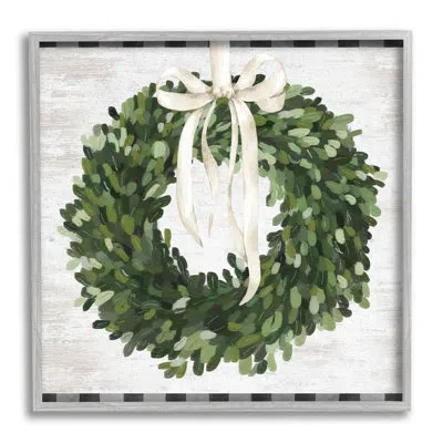 Stupell Industries Country Wreath With Plaid By Lettered And Lined Single Picture Frame Print On Canvas In Farmhouse Gray Framed Giclee