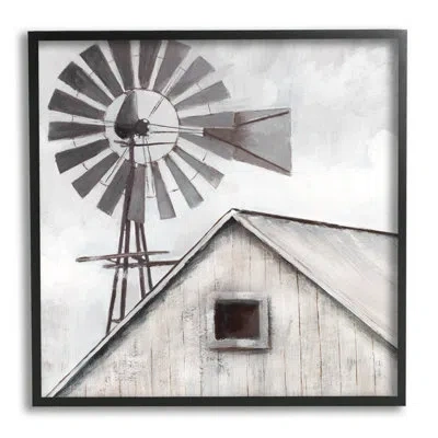 Stupell Industries Countryside Windmill Dark Cloudy Sky Rural Barn - Floater Frame Painting On Canvas In Midnight Black Framed Giclee