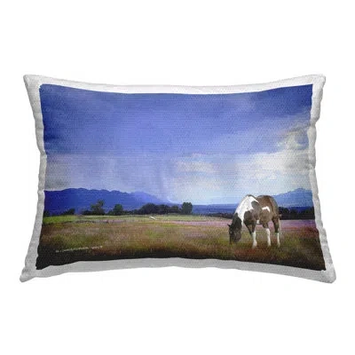 Stupell Industries Cow & Blue Sky Landscape Outdoor Printed Pillow By Chris Vest In Blue;brown;green