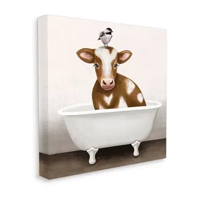 Stupell Industries Cow In Bathtub With Birds Canvas Art In Brown