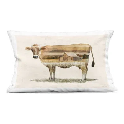 Stupell Industries Cow With Country Barn Landscape Decorative Printed Throw Pillow, Design By Amber Sterling In Tan