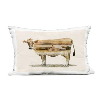 Stupell Industries Cow With Country Barn Landscape Outdoor Printed Pillow, Design By Amber Sterling In Tan