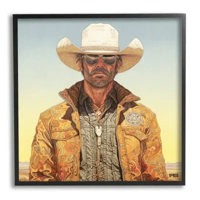 Stupell Industries Cowboy At Sunset By Rb Single Picture Frame Print On Canvas In Midnight Black Framed Giclee