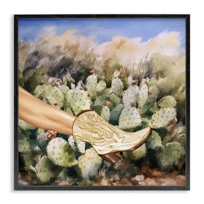 Stupell Industries Cowgirl Boot & Cactus By Ziwei Li In Midnight Black Framed Giclee