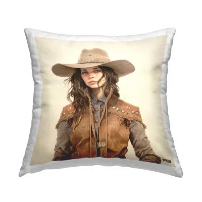 Stupell Industries Cowgirl Gazing Portrait Decorative Printed Throw Pillow By Rb In Brown