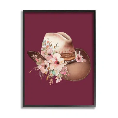 Stupell Industries Cowgirl Hat On Burgundy Single Picture Frame Print On Canvas In Midnight Black Framed Giclee