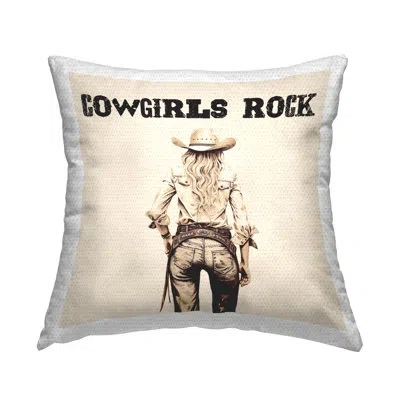 Stupell Industries Cowgirls Rock Phrase Outdoor Printed Pillow By Karen Smith In Beige