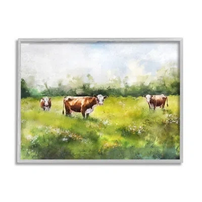 Stupell Industries Cows In Pasture Watercolor By Ziwei Li Single Picture Frame Print On Canvas In Farmhouse Gray Framed Giclee