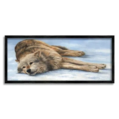 Stupell Industries Coyote Wolf Resting Snowy Landscape Woodland Wildlife By David Stribbling - Floater Frame Painting O In Midnight Black Framed Giclee