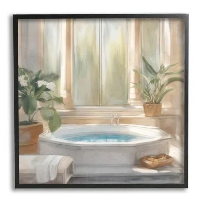 Stupell Industries Cozy Bathtub With Plants By Kim Allen Single Picture Frame Print On Canvas In Midnight Black Framed Giclee