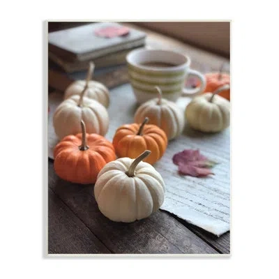 Stupell Industries Cozy Pumpkins Scattered Leaves Coffee Mug Photography Black Framed Giclee Texturized Art By Claire B In Wall Plaque