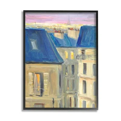 Stupell Industries Cozy Urban City Neighborhood Pink Sunset Sky By Jg Studios - Floater Frame Painting On Canvas In Midnight Black Framed Giclee
