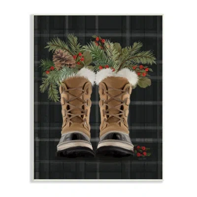 Stupell Industries Cozy Winter Boots Holly Fir Sprig Arrangement Black Framed Giclee Texturized Art By House Fenway In Wall Plaque