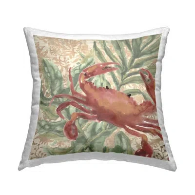 Stupell Industries Crab On Palm Leaves Decorative Printed Throw Pillow Design By June Erica Vess In Green