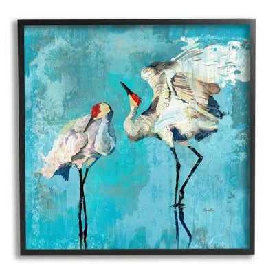 Stupell Industries Cranes On Blue Abstract By Evelia Designs - Single Picture Frame Print On Wood In Midnight Black Framed Giclee