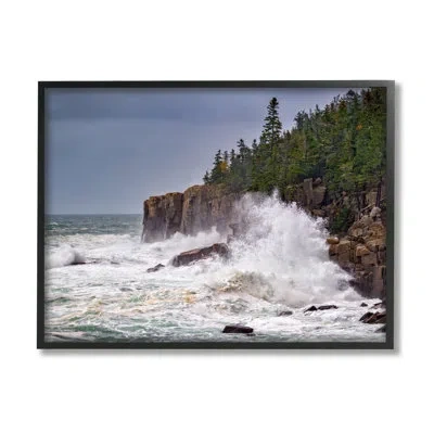 Stupell Industries Crashing Ocean Waves Cliff Wall By Rick Berk - Floater Frame Photograph On Wood In Midnight Black Framed Giclee