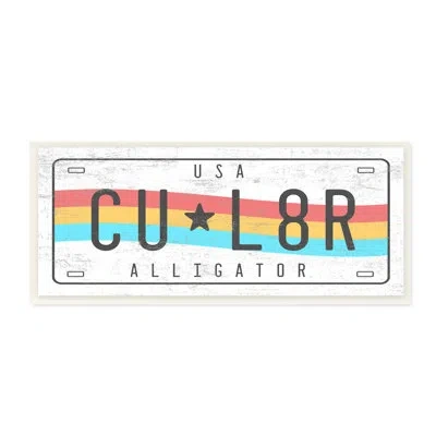 Stupell Industries Cu L8r Alligator Rainbow License Plate Humor Oversized Black Framed Giclee Texturized Art By Daphne  In Wall Plaque