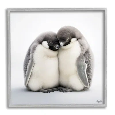 Stupell Industries Cuddling Penguin Duo By Roozbeh Single Picture Frame Print On Canvas In Farmhouse Gray Framed Giclee