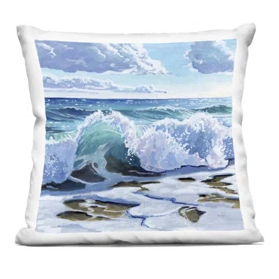 Stupell Industries Curling Aqua Wave On Shore Decorative Printed Throw Pillow, Design By Kate Jarvik Birch, 18 X 7 X 18 In Blue