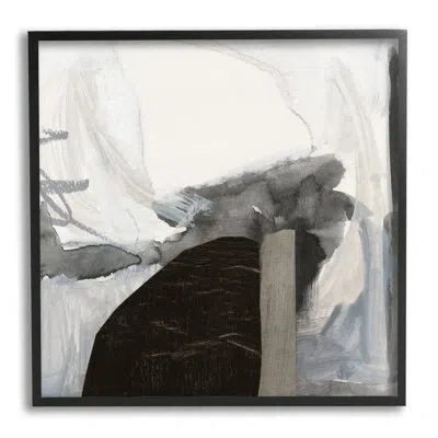 Stupell Industries Curved Black Forms Scribbled Shapes Abstract By Victoria Barnes - Floater Frame Painting On Canvas In Midnight Black Framed Giclee