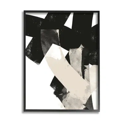 Stupell Industries Curved Layered Stripes Abstract Layered Brush Strokes - Floater Frame Graphic Art On Wood In Midnight Black Framed Giclee