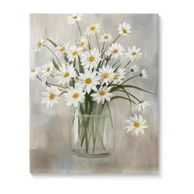 Stupell Industries Daisy Bloom Potted Flowers Canvas Art In White