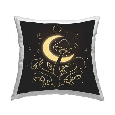 Stupell Industries Dancing Mushrooms & Moon Outdoor Printed Pillow By Ahmed Sameh Hussein In Black