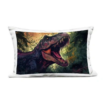 Stupell Industries Dark Roaring T-rex Outdoor Printed Pillow, Design By Creative Studio, 14 X 7 X 20 In Green