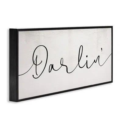 Stupell Industries Darlin' Sentiment Elegant Cursive Giclee Art By Daphne Polselli In Midnight Black Framed Giclee