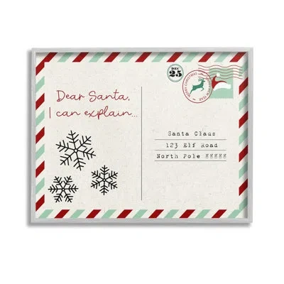 Stupell Industries " Dear Santa Postcard Single Picture Frame " By Lil' Rue On Canvas In Farmhouse Gray Framed Giclee
