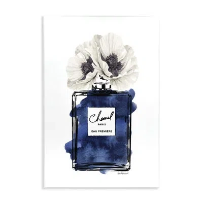 Stupell Industries Deep Blue Fashion Fragrance Bottle Glam Florals In Off-white