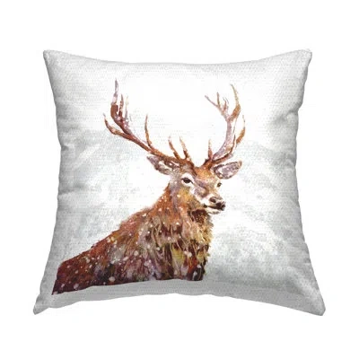 Stupell Industries Deer Portrait Snowy Mountain Scene Outdoor Printed Pillow By Pip Wilson In Brown;white