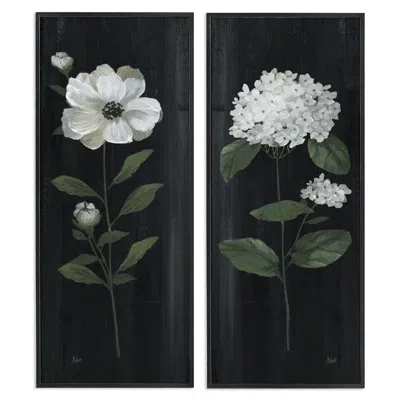 Stupell Industries Delicate White Blooms Botanical Flower Petal Sprigs By Nan - 2 Piece Floater Frame Painting Set On C In Midnight Black Framed Giclee