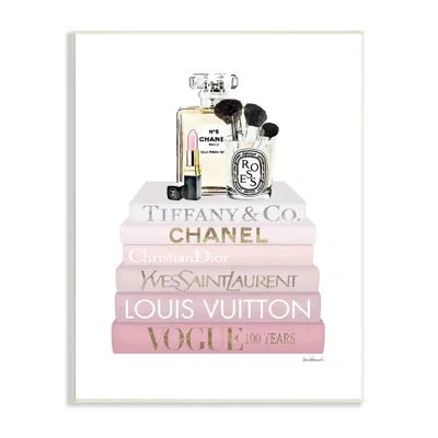 Stupell Industries Deluxe Fragrance And Cosmetics Glam Pink Bookstack Gray Farmhouse Oversized Rustic Framed Giclee Tex