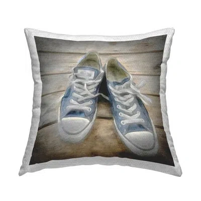 Stupell Industries Denim Blue Classic Sneakers Outdoor Printed Pillow By Graffitee Studios In Beige