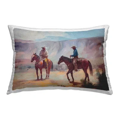 Stupell Industries Desert Cowboys Scene Outdoor Printed Pillow By Ziwei Li In Blue;brown;orange