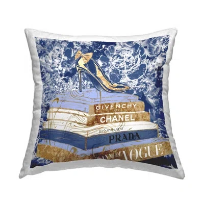 Stupell Industries Designer Glitz Heel On Books Fashion Glam Blue Decorative Printed Throw Pillow By Ziwei Li In Beige