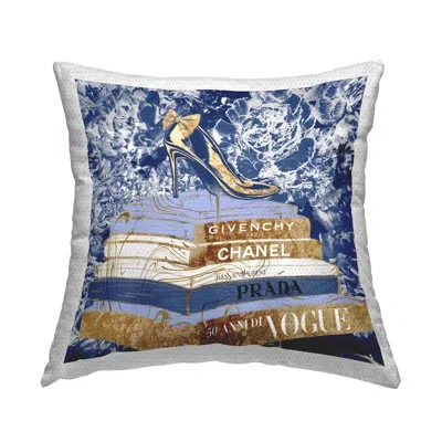 Stupell Industries Designer Glitz Heel On Books Fashion Glam Blue Printed Pillow Outdoor Printed Pillow By Ziwei Li In Beige