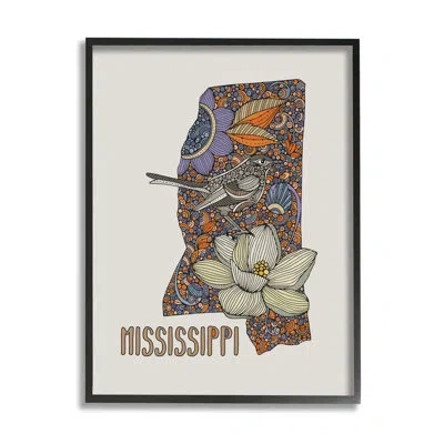 Stupell Industries Detailed Mississippi Bird And Flower Pattern Design By Valentina Harper - Picture Frame Graphic Art  In Midnight Black Framed Giclee