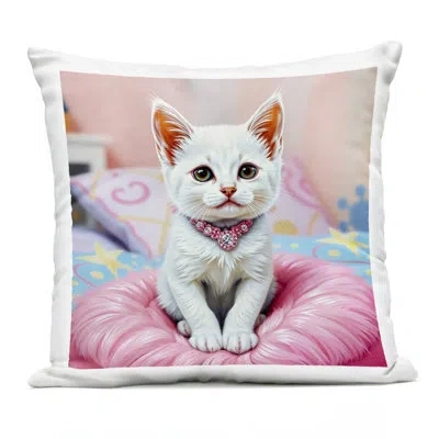 Stupell Industries Diamonds & Cuddles Kitten Outdoor Printed Pillow Design By Tabz Jones In Pink