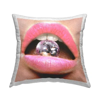 Stupell Industries Disco Ball & Lips Outdoor Printed Pillow By Ziwei Li In Pink